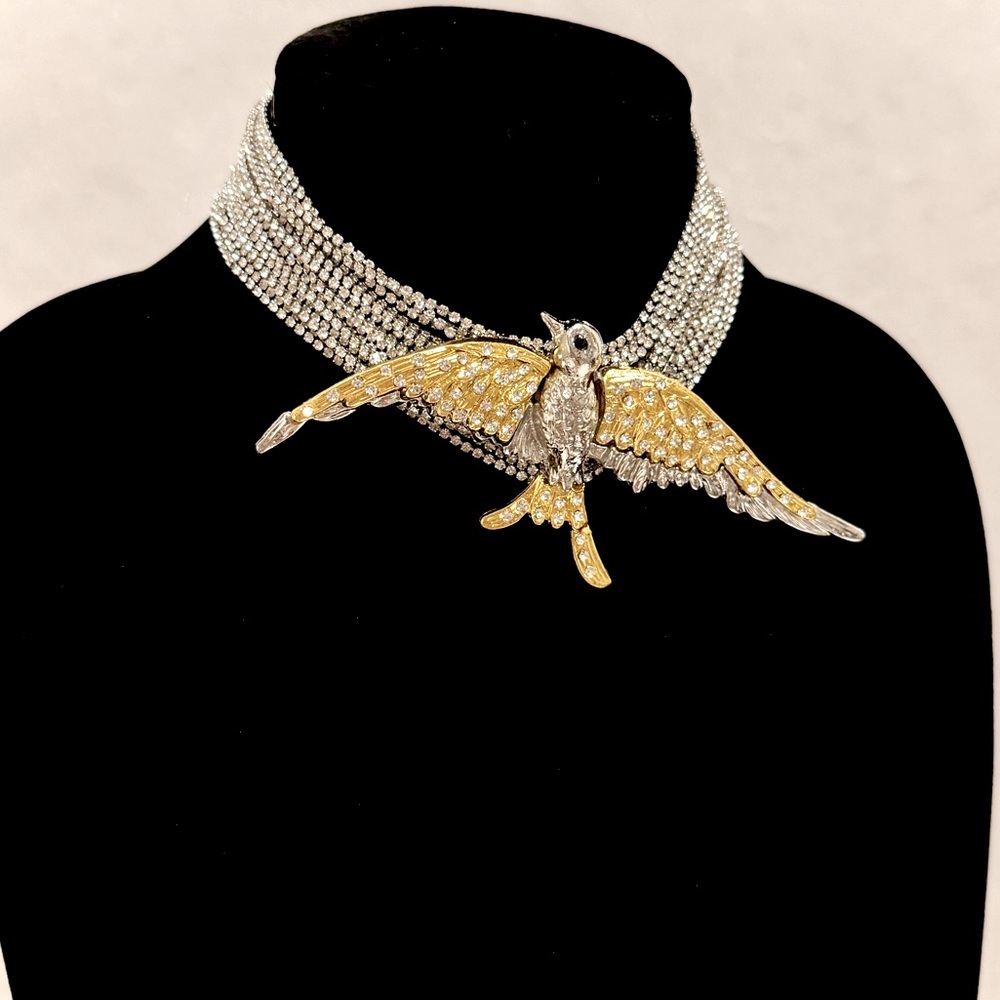 ZARA Multistrand Rhinestone Statement Choker w Two-Tone Bird | NWOT - Picture 9 of 14